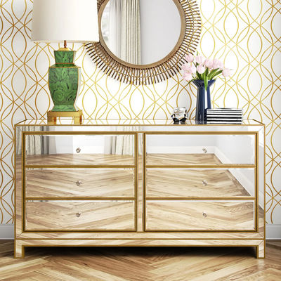 سعر جيد خزائن عرض فاخرة حديثة مخصصة مع 6 Dawers Mirror Facet Dresser متصل