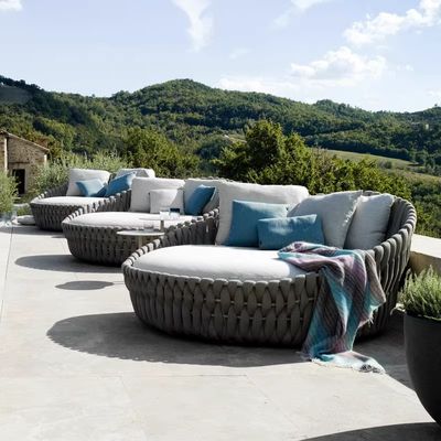 سعر جيد فندق فاخر للخارج سرير مستدير من الروتان ألفريسكو أريكة مقعد متصل