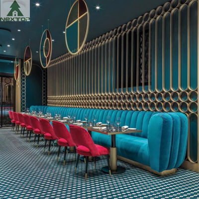 Retro One Stop Solution Bar Restaurant Booth Seating Long الأريكة حديدي شاشة خزانة حائط