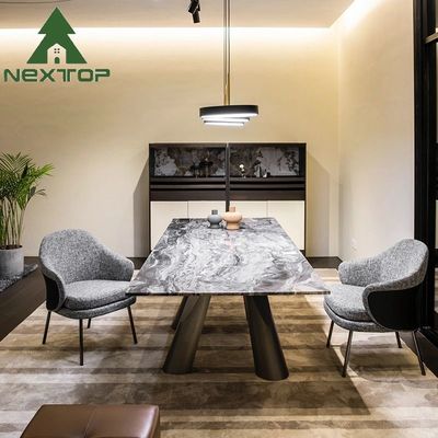 NextTOP الفولاذ المقاوم للصدأ الرخام أعلى طاولة طعام المجموعات الفنية قاعدة مستطيل